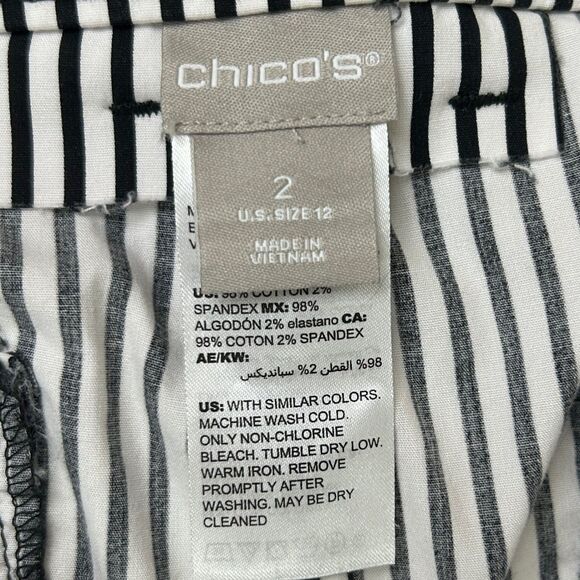Chico's White & Black Pinstripe Print Cotton Crop Pants Cuffs Women's 2 US 12 - Picture 8 of 11